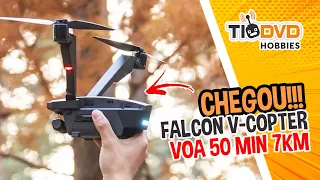 AGORA SIM CHEGOU! FALCON V-COPTER O DRONE COM DOIS ROTORES QUE VOA 50 MIN 7KM CAMERA 4K GPS GIMBAL