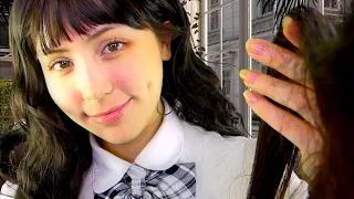 (SUB) Japanese ASMR Girl Sitting Behind You in Class Plays With Your Hair
