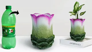 Stylish plastic bottle flower vase || Flower vase making with cement || Best out of waste