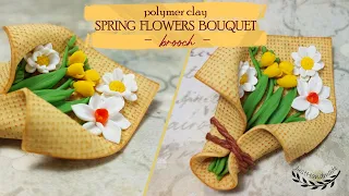 ~JustHandmade~ How to make a polymer clay bouquet with spring flowers  - brooch - tutorial / DIY