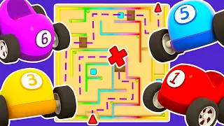 Colored racing cars in the MAZE! Learn colors with Full episodes of Helper cars cartoons for kids.