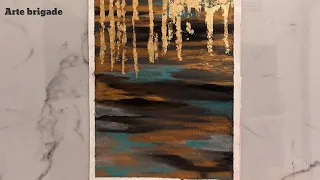 Black, white, gold, Teal easy acrylic goldleaf painting|ARTE BRIGADE