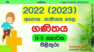 2022 O Level Maths Paper 2 Part B 2022 (2023) i-B | OL Exam Maths | සමාන්‍යපෙළ ගණිතය | paper discus