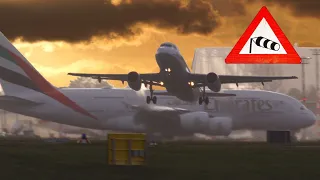 Storm - at Düsseldorf Airport with crosswind landings & takeoffs - 5 h in 20 min