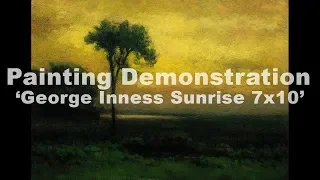 Study after: George Inness Sunrise 7x10 Tonalist Landscape Oil Painting