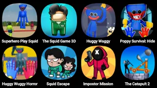 Superhero Play Squid, Squid Game 3D, Poppy Survival, Huggy Horror, Squid Escape, Impostor Mission