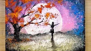 Aluminum painting techniques / How to draw a girl looking at the full moon