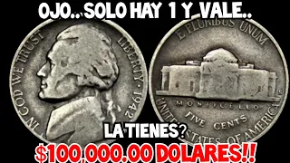 💰MUCHO OJO!!👉 $100,000.00 DOLARES!! 💸EXTREMADAMENTE VALIOSA Y RARA💸 1942 JEFFERSON NICKEL