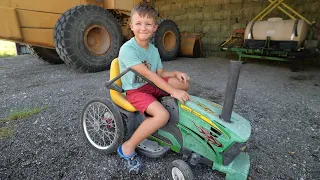 Playing with our race tractor on the farm compilation | Tractors for kids