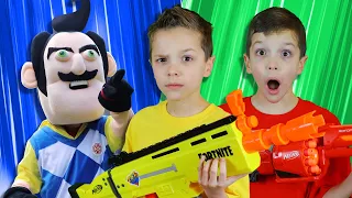 Nerf Battle:  Payback Time vs Hello Neighbor Rewind (Twin Toys)