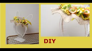 DIY Floral Bunny Ears Easter hat idea / Шляпка   из мешковины джута с ушками зайчика