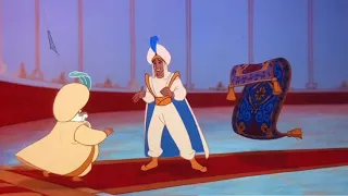 Aladdin 1992 in palace sultan rides on magic carpet