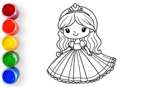 Cute Princess Drawing, Painting and Colouring For Kids And Toddlers | Easy Drawings