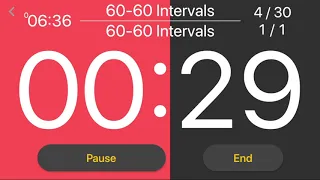 30 x (60 seconds - 60 seconds) intervals by Interval Timer X Workout Timer app