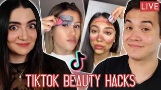 Testing a Full Face of TikTok Beauty Hacks Live