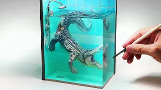 How To Make a Zombie Crocodile In a Shower Stall Diorama / Polymer Clay / Epoxy resin