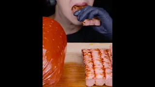 ASMR GIANT CHEESY SAUSAGE SPAM SPICY FIRE SAUCE MUKBANG 대왕 소세지 스팸 먹방 咀嚼音 Sosis EATING SOUNDS