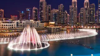 Dubai Mall Fountain 4k video March 8, 2020. Burj Khalifa Fountain Show