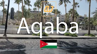 Walking Tour in Jordan , Aqaba City Tour , Downtown and Public Beach Red Sea in 4k