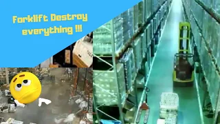 worst Forklift Fail  you have ever seen(2018) .. Forklift driver destroy the entire warehouse