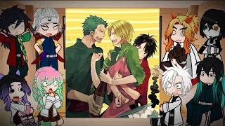 🪱Past Hashiras React To Zoro x luffy and Sanji🪱 || meme || gacha || Demon Slayer || One Piece ||