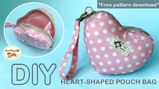 DIY HEART-SHAPED POUCH BAG, Valentine's bag | วิธีการทำกระเป๋าทรงหัวใจ