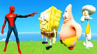 GTA 5 Water Ragdolls Red Spiderman vs SpongeBob & Co Jumps Fails (Euphoria Physics/Funny Moments)