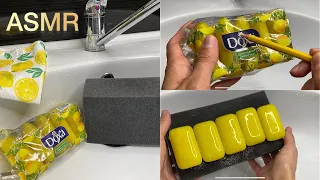 ASMR 🍋Lemon soap and a black large sponge.