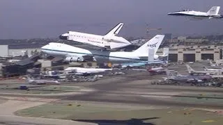 Space Shuttle Flys Piggyback on Boeing 747 - Low Pass at LAX
