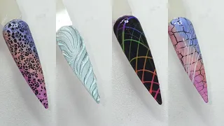 multicolour spider gel, lace gel, crackle gel, crome nail art design | embossed cat eye nail art