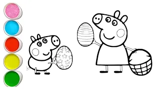 peppa pig and George pig with gold egg🥚 drawing and coloring for kids and toddlers