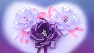 Fluffy Kanzashi Ribbon Bow 2.5 cm / How to Make a Hair Bow out of Ribbon / Ribbon Bow Tutorial