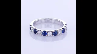 18KT WHITE GOLD 1.13CT ROUND DIAMOND & BLUE SAPPHIRE WEDDING BAND