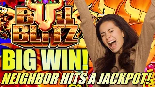 MEGA JACKPOT!! NEIGHBOR FREAKS OUT! I THOUGHT IT WAS ME! 😆 BULL BLITZ Slot Machine (KONAMI)