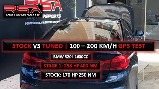 BMW G30 520i | Stock vs Stage 1 | Gps Acceleration | 100 - 200 km/h | B48B16 1600cc | 170hp to 250hp