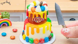 Rainbow Chocolate Cake 🌈 Miniature M&M Rainbow Melted Chocolate Cake | Tiny Baker