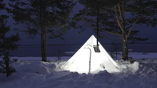 ЗИМНИЙ ПОХОД В ЛЕС С ПЕЧКОЙ, ОДИН НА ОЗЕРЕ