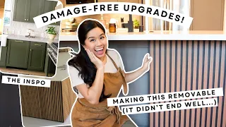 BORING GRAY KITCHEN GETS A HUGE RENTER-FRIENDLY MAKEOVER! | Wood Slats & Peel and Stick