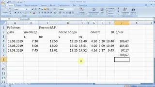 Время-деньги. Расчет почасовой оплаты в Excel