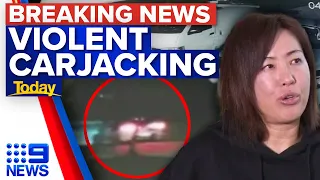 Woman allegedly dragged from car in violent carjacking, eight teens in custody | 9 News Australia