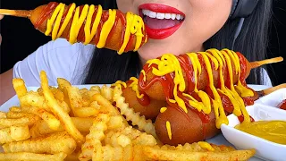 ASMR CORN DOGS AND FRENCH FRIES 먹방 Eating Sounds MUKBANG NO TALKING ASMR Phan (Eng Sub)