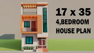 17 by 35 4 Bedroom house plan,3D duplex house,New house elevation,Small house planing,3D house map