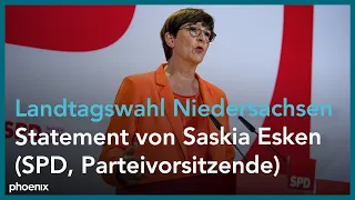Wahl in Niedersachsen: SPD-Chefin Saskia Esken zum Wahlsieg von Stephan Weil am 09.10.22
