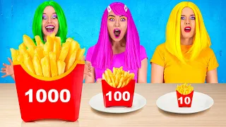 100 LAYERS FOOD CHALLENGE || Giant vs Tiny Food Challenge for 24 Hours by 123 GO! FOOD