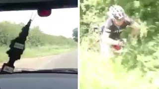 Passenger Filmed Shoving Cyclist Into Ditch From Inside Speeding Car