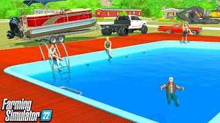 DIGGING OUT POOL TO CREATE LUXURY CAMPING SITE | CAN WE MAKE MILLIONS? FARMING SIMULATOR 22