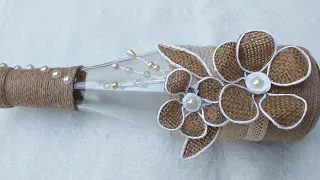 #GARRAFAS decoradas com barbante e juta!! DIY BOTELLAS flor de juta