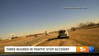 Oklahoma Highway Patrol trooper goes flying during traffic stop