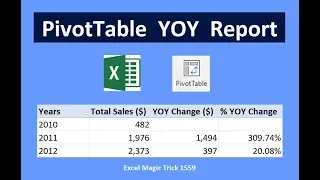 Excel Magic Trick 1559: PivotTable: Year Totals, YOY Change, % YOY Change from Daily Sales