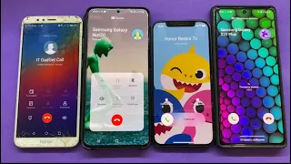 Four Phones Incoming Call Hold Samsung S20+ vs iPhone 12 Telegram vs Call Hold vs Honor Redmi 7c